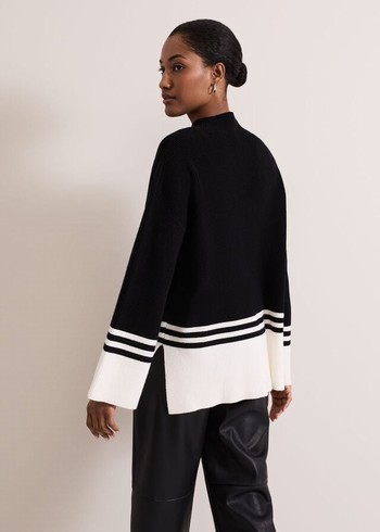 Phase Eight Kayleigh Chunky Boxy Striped Knitwear Black/White USA | 5068927-BO